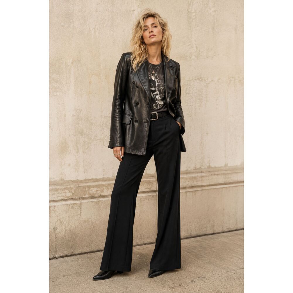Princess Polly Ellen Faux Leather Blazer Womens XS/S Black NWT Double Breasted
